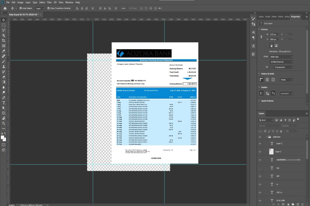 Modèle Word et PDF de relevé de compte courant de l'organisation Aozora Bank template